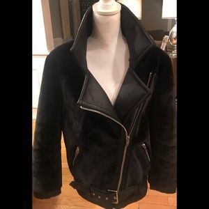 Black velvet with faux leather biker jacket